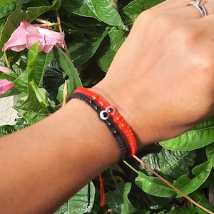 Black Red Boho Adjustable Evil Eye Bracelet for Women and Men