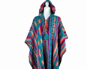 Mothers Day Gift Stylish Hooded Poncho for Men - Winter Outerwear and Overcoat | Rainbow Aqua Lake