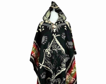 Mens Alpaca Wool Poncho Hoodie, Hippie Hooded Cape, Warm Black Bear Poncho Women, Mother's Day Gift