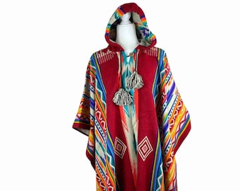 Alpaka Poncho für Frauen und Männer, Oberbekleidung (heftiges Rot Orange) One Size