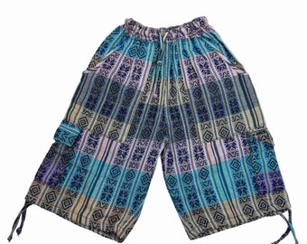 Bohemian Comfy High Waist Cargo Shorts 4 Pockets Size M - Versatile Unisex Style Shorts -  Light Blue Lilac Beige Black