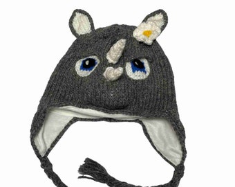 Valentines Day Gift Rhino Beanie Hat for Kids | Women Hats | Cute Wool Winter Hat | Knitted Beanie Hat |  Animal Hat | Christmas Gift