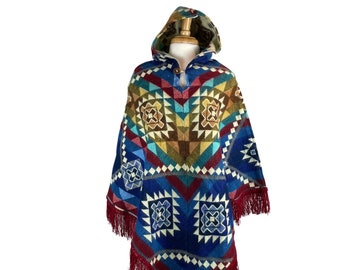 Mothers Day Gift V-Shaped Alpaca Hooded Poncho | Lightweight Soft Woman's Poncho | Hippie Man Poncho | Yellow Blue Red