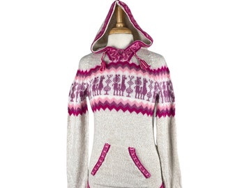 Hooded Alpaca Fitted Sweater with Zipper for Women Size Small, Beige Pink