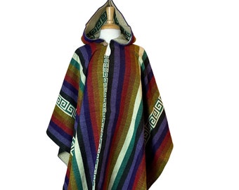 Alpaca Poncho | Poncho Women | Wool Poncho | Hooded Cape | Warm Hoodie Poncho | Hippie Poncho | Mens Poncho Hoodie | Rainbow White