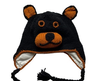 Valentines Day Gift Black Bear Beanie Hat | Winter Hat for Toddlers Boys or Girls | Ski Hat |Photo Prop |  Adults Hat |  | Knit Animal Hat
