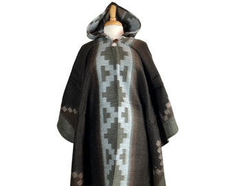 Poncho/Capa de Lã de Alpaca, Unissex, Estilo Hippie (Café Prateado), Presente de Natal, Tamanho Único