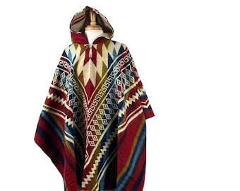 Mothers Day Gift Unisex Hippie Hooded Poncho | Red Colorful