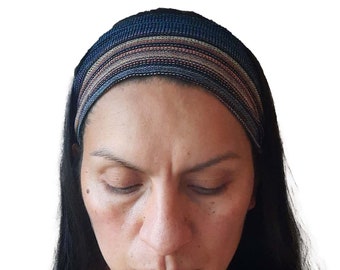Headband | Soft Boho Hippie Narrow Headbands for Women & Men | Cotton Bohemian Nurse Hair band | Blue Colorful | Stocking Stuffers