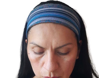 Teal Gray Soft Boho Hippie Narrow Skinny Headbands for Women and Men, One Size
