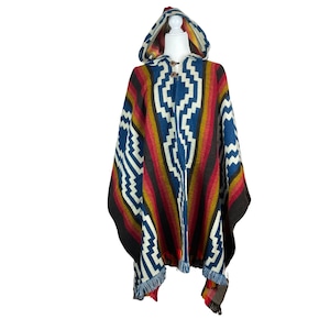 Warm Mens Alpaca Wool Poncho Hoodie | Hooded Cape | Hippie Poncho | Poncho Women | Blue Yellow Red Beige