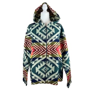 Warm Soft Mens Alpaca Wool Hooded Jacket with Zipper, Hippie Coat with Pockets, Women Outerwear Blue Orange