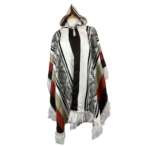 Earthy Colorful Unisex Alpaca Hooded Poncho, One Size