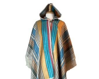 poncho ouvert hippie à capuche en alpaga | Poncho en laine pour hommes et femmes | Cape à capuche chaude | Tan coloré