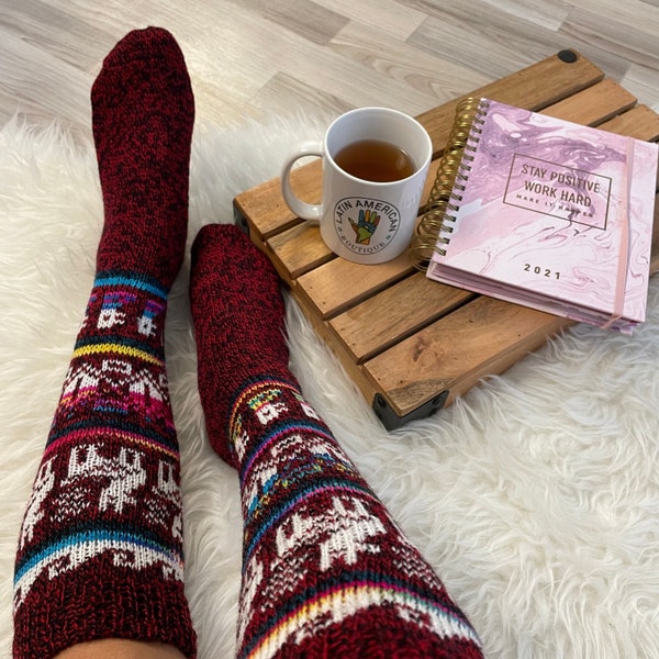 Alpaca Socks | Warm & Cozy Soft Winter Socks | Cute Fuzzy Knitted Wool Socks  | Boot Socks | Colorful Socks | Size 6-8 US Adult Socks