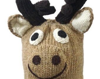 Moose Hat | Knitted Beanie Hat with Earflaps | Animal Beanie Hat | Wool Winter Hat