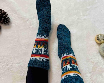 Alpaca Socks | Warm Cozy Soft Winter Socks | Cute Fuzzy Knitted Wool Socks | Neutral Colors Mid Calf Socks | Size 7-8 US Adult Socks