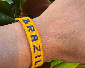 Brazil Soccer World Cup Bracelet Woven Flag Fan Jewelry Adjustable Handmade Ecuadorian Artisan Gift