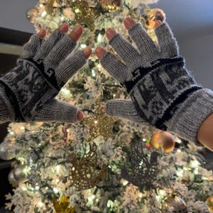 Soft  Warm Knitted Winter Alpaca Fingerless Gloves,  Hand Warmer Wool Gloves Size SM Neutral Colors Llama Design