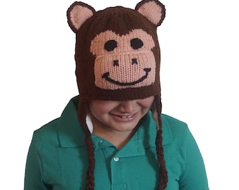 Valentines Day Gift Winter Monkey Beanie Hat for Toddlers Boys or Girls | Stretchy Adults Hat |  | Knitted Animal Cap