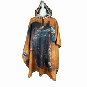 Unisex Hooded Poncho, (Wolf) One Size Gift Ideas Mustard Teal FREE SHIPPING