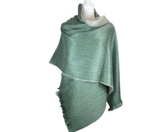 Reversible Alpaca Chunky Scarf Shawl, Soft Cozy Extra Large Wrap, Silver Various Colors, Fringe Ends, Gift for Him and Her