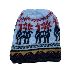 Soft Knitted Beanie Hat | Chemo Headwear | Snowboard Fitted Alpaca Hat | Peruvian Chullo Llama White Orange