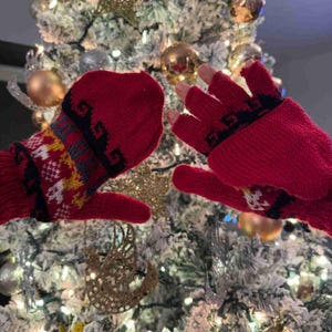 Handcrafted Alpaca Convertible Mittens, Soft Warm Knitted Hand Warmer, Fingerless, Wool Half Fingers Gloves Size SM Colorful