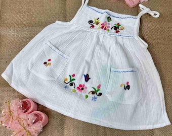 Sukienka dla dziewczynki haftowana ręcznie, 100% bawełny, od noworodka do 6 miesięcy, ekwadorska rzemieślniczka