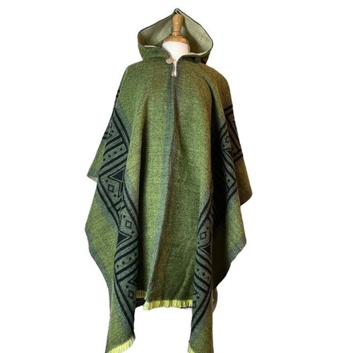 Mens Alpaca Wool Poncho Hoodie | Hooded Cape | Warm Poncho