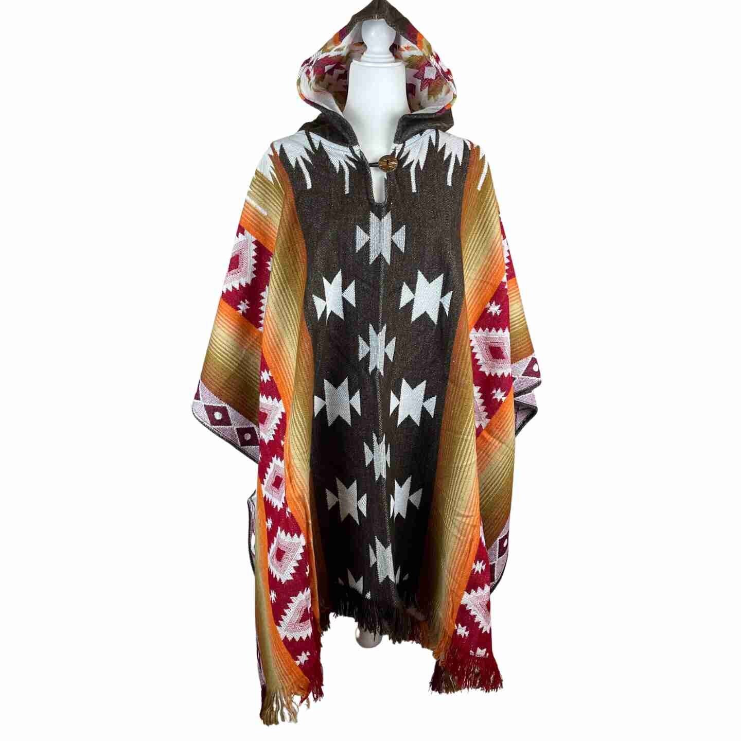 Alpaca Wool Poncho Hoodie, Unisex Hippie Hooded Cape (taupe Orange