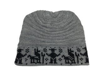 Neutrale Farben, weiche, warme, handgestrickte Alpaka-Beanie-Mütze für Erwachsene, Einheitsgröße, Unisex-bequeme Mütze