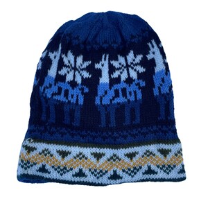 Soft Knitted Beanie Hat | Chemo Headwear | Snowboard Fitted Alpaca Hat | Peruvian Chullo Llama Navy-Royal Blue