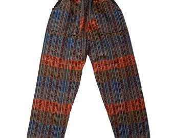 Valentines Day Gift Unisex Woven Hippie Pants Size M, Earthy Orange Womens Pants with 4 Pockets , Loungewear, Valentine's Day Gift