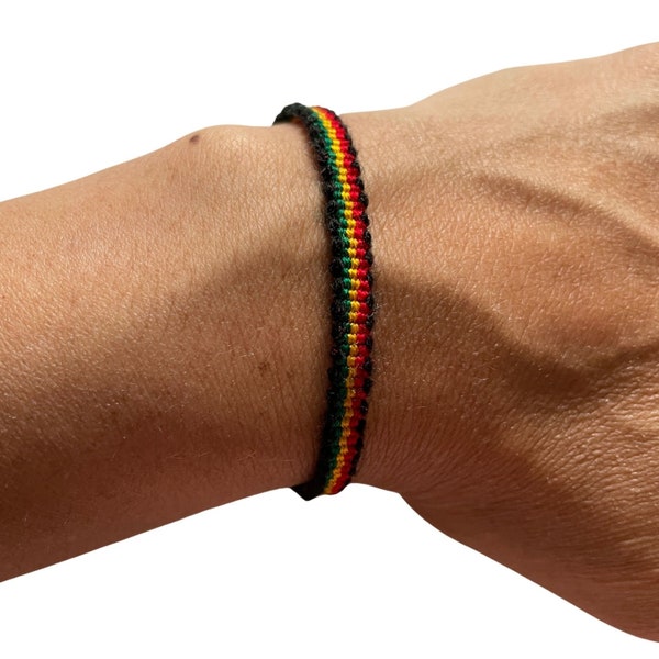 Reggae Rasta Boho Bracelet | Rastafari Bracelet | Jamaican Adjustable Friendship Bracelet | Woven Bracelet for Men or Women