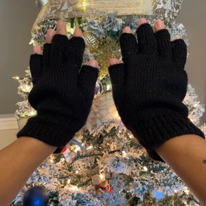 Soft Warm Knitted Winter Alpaca Fingerless Gloves,  Hand Warmer Wool Gloves Size SM Neutral Solid Colors