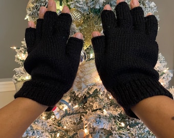 Soft Warm Knitted Winter Alpaca Fingerless Gloves,  Hand Warmer Wool Gloves Size S Neutral Solid Colors