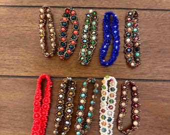 Handmade Beaded Bracelet, Woven Elastic Stackable Jewelry Gift, Bohemian Statement Bracelet