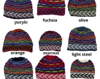 Valentines Day Gift Colorful Hand Knit Alpaca Beanie Hat | Soft Peruvian Chullo | Snowboard Fitted Hat