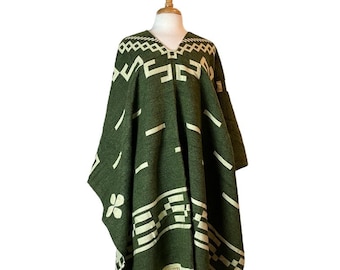 Alpaca Poncho | Warm Poncho Women | Wool Poncho Cape | Hippie Poncho | Mens Poncho Coat | Green Beige |Christmas Gift