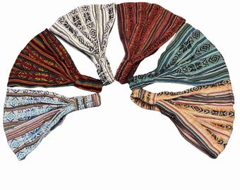 Handwoven Cotton Blend Headband, Wide Stretchy Yoga Hairbands Set