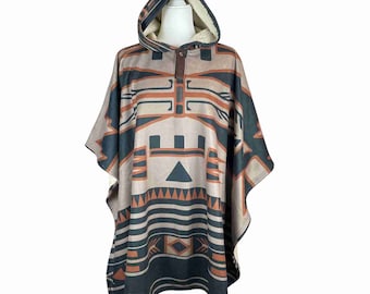 Mothers Day Gift Cozy  Hooded Poncho: Handmade Winter Coat for Her or Him - Perfect Mothers Day Gift - Mushroom Orange Black