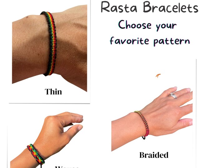 Reggae Rasta Boho Bracelet | Rastafari Bracelet | Jamaican Adjustable Friendship Bracelet | Woven Bracelet for Men or Women