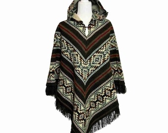 V Shaped Alpaca Wool Poncho for Women and Men, Southwestern Boho Poncho Tribal Patterns