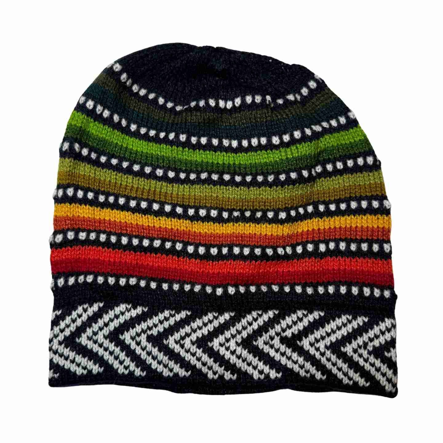 Unisex Striped Colorful Hand Knit Alpaca Beanie Hat for