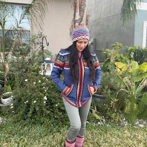 Hooded Alpaca Fitted Sweater with Zipper for Women Size Small, Different Colors