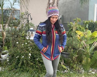 Hooded Alpaca Fitted Sweater with Zipper for Women Size Small, Different Colors