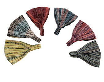 Handwoven Cotton Blend Yoga Headband, Artisan Hippie Style Hairbands Set
