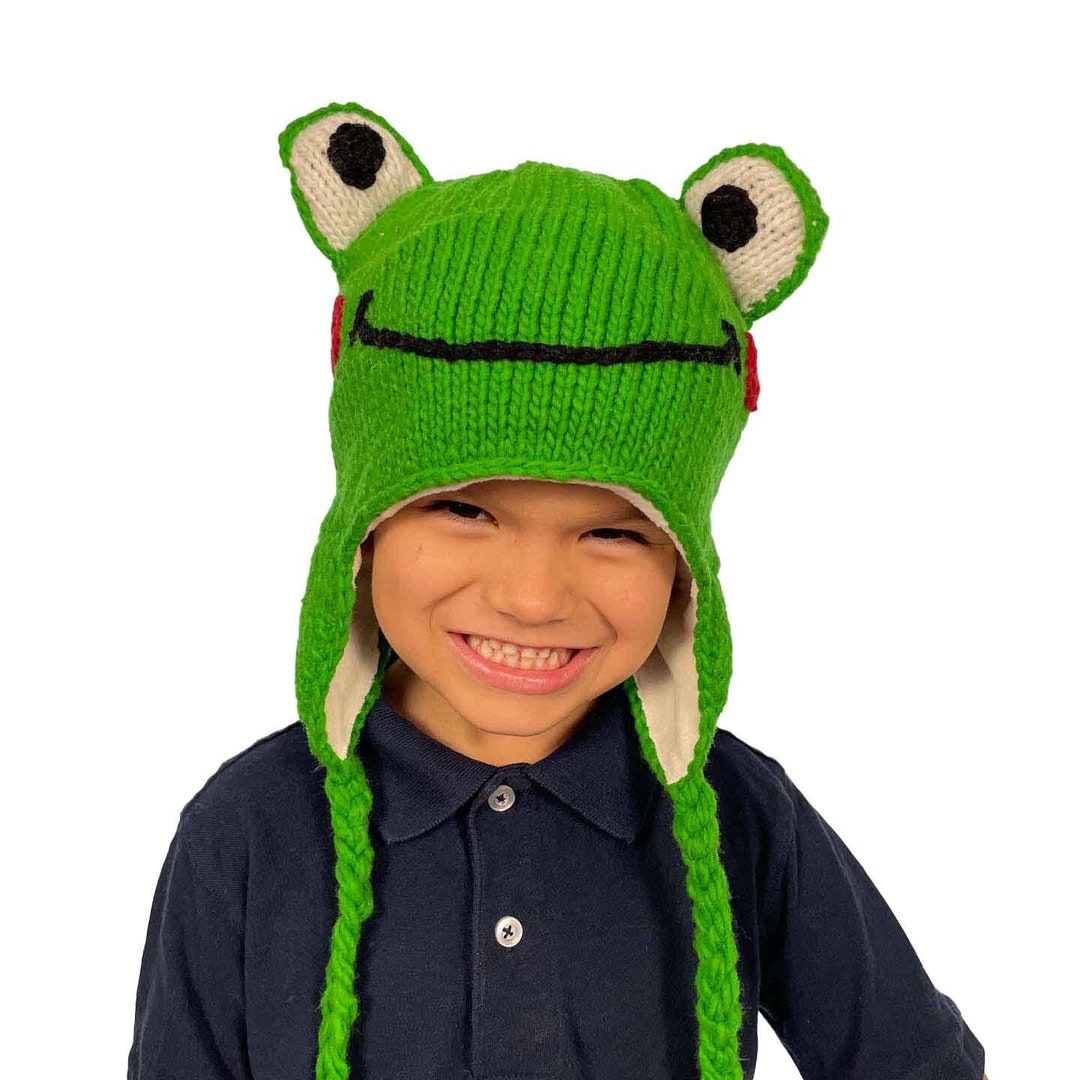Warm and Soft Frog Beanie Hat for Kids and Adults | Winter Cap Earflaps ...