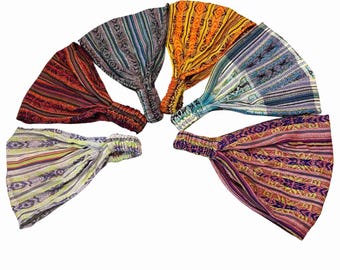 Boho Cotton Blend Headbands, Handwoven Artisan Hairbands, Wide Stretchy Yoga Set
